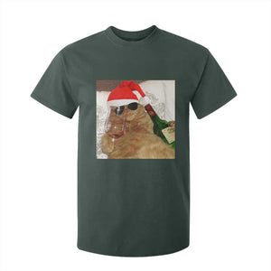 Funny Cat Drinking Wine Christmas T Shirt For Kid TS14 Dark Forest Green Print Your Wear
