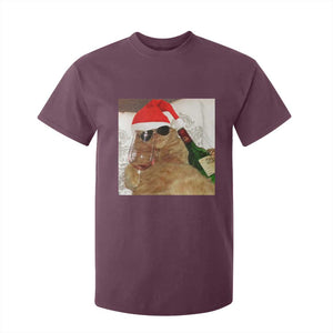 Funny Cat Drinking Wine Christmas T Shirt For Kid - Print Your Wear