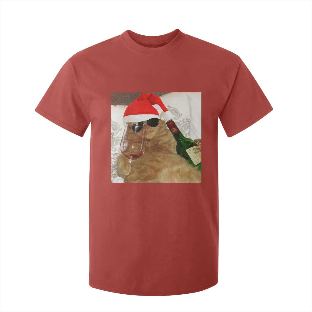 Funny Cat Drinking Wine Christmas T Shirt For Kid TS14 Red Print Your Wear