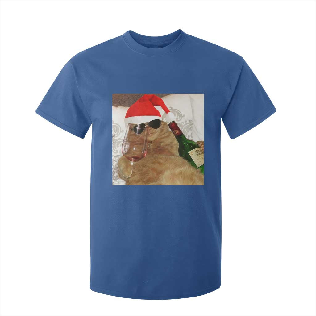 Funny Cat Drinking Wine Christmas T Shirt For Kid TS14 Royal Blue Print Your Wear