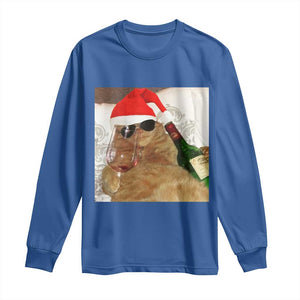 Funny Cat Drinking Wine Christmas Long Sleeve Shirt - Print Your Wear