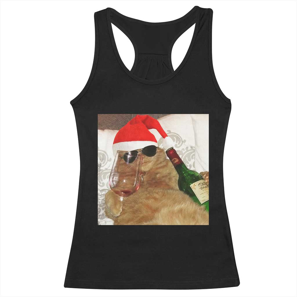 Funny Cat Drinking Wine Christmas Racerback Tank Top TS14 Black Print Your Wear