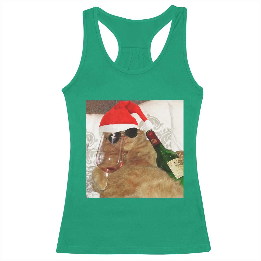 Funny Cat Drinking Wine Christmas Racerback Tank Top TS14 Irish Green Print Your Wear