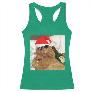 Funny Cat Drinking Wine Christmas Racerback Tank Top - Print Your Wear