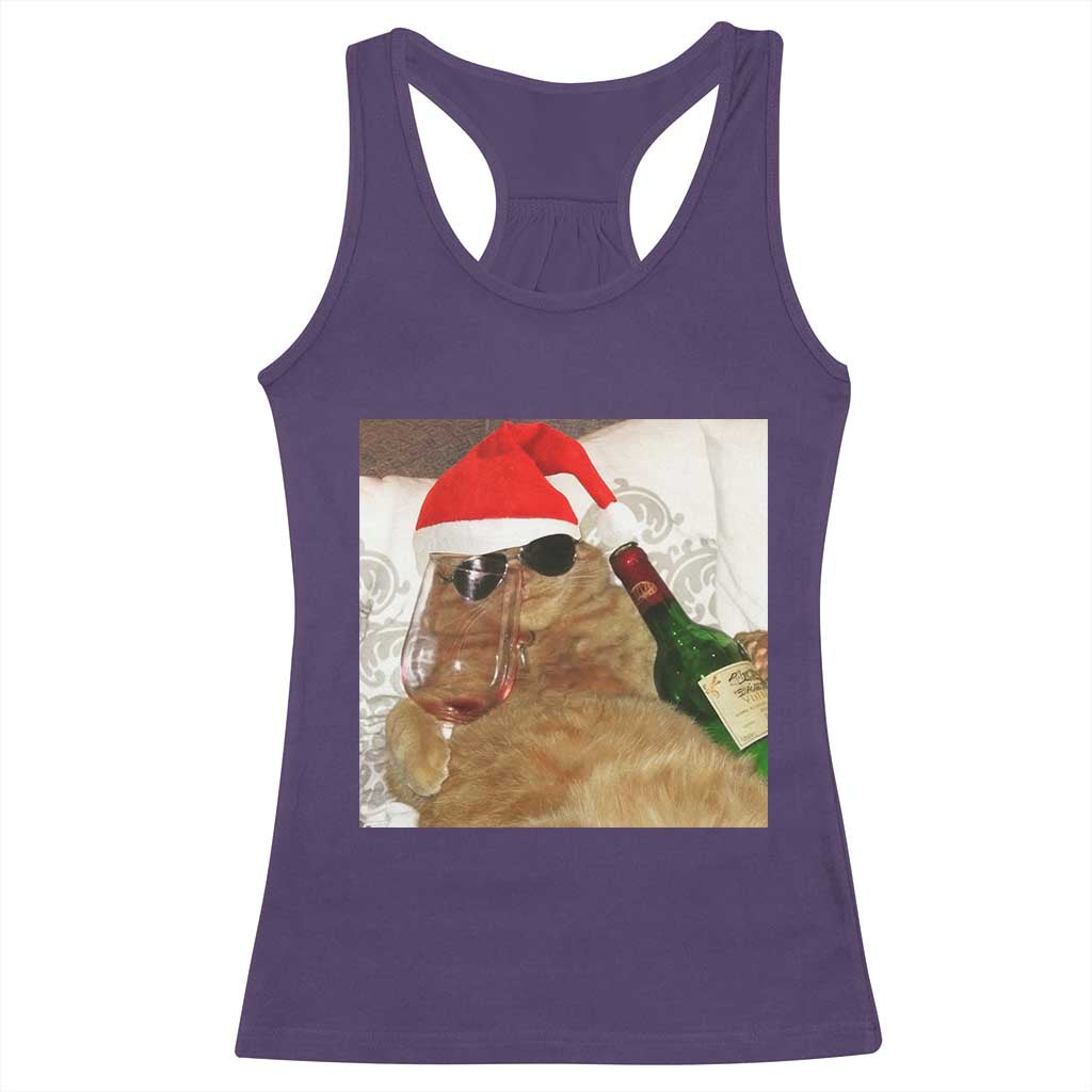 Funny Cat Drinking Wine Christmas Racerback Tank Top TS14 Purple Print Your Wear