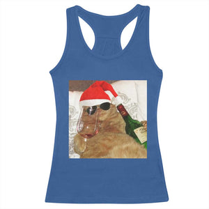 Funny Cat Drinking Wine Christmas Racerback Tank Top - Print Your Wear