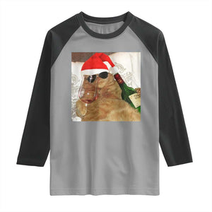 Funny Cat Drinking Wine Christmas Raglan Shirt TS14 Sport Gray Black Print Your Wear