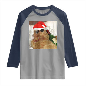 Funny Cat Drinking Wine Christmas Raglan Shirt TS14 Sport Gray Navy Print Your Wear