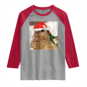 Funny Cat Drinking Wine Christmas Raglan Shirt TS14 Sport Gray Red Print Your Wear