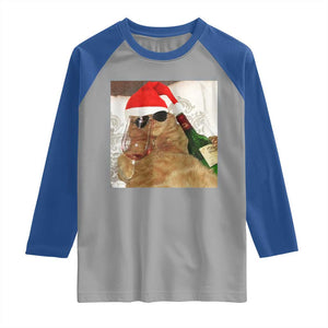 Funny Cat Drinking Wine Christmas Raglan Shirt TS14 Sport Gray Royal Print Your Wear