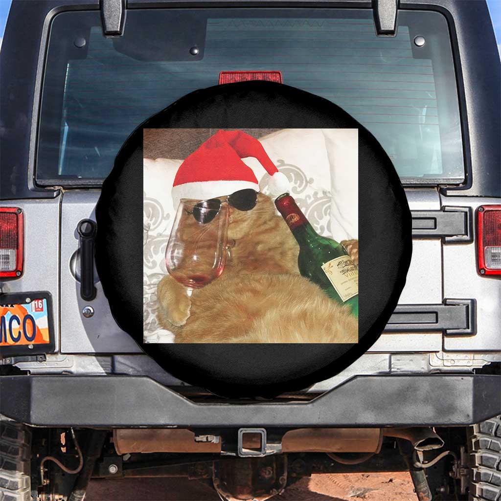 Funny Cat Drinking Wine Christmas Spare Tire Cover TS14 No hole Black Print Your Wear