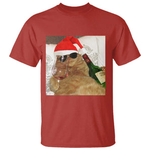 Funny Cat Drinking Wine Christmas T Shirt - Print Your Wear
