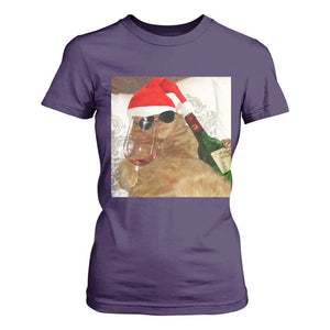 Funny Cat Drinking Wine Christmas T Shirt For Women - Print Your Wear