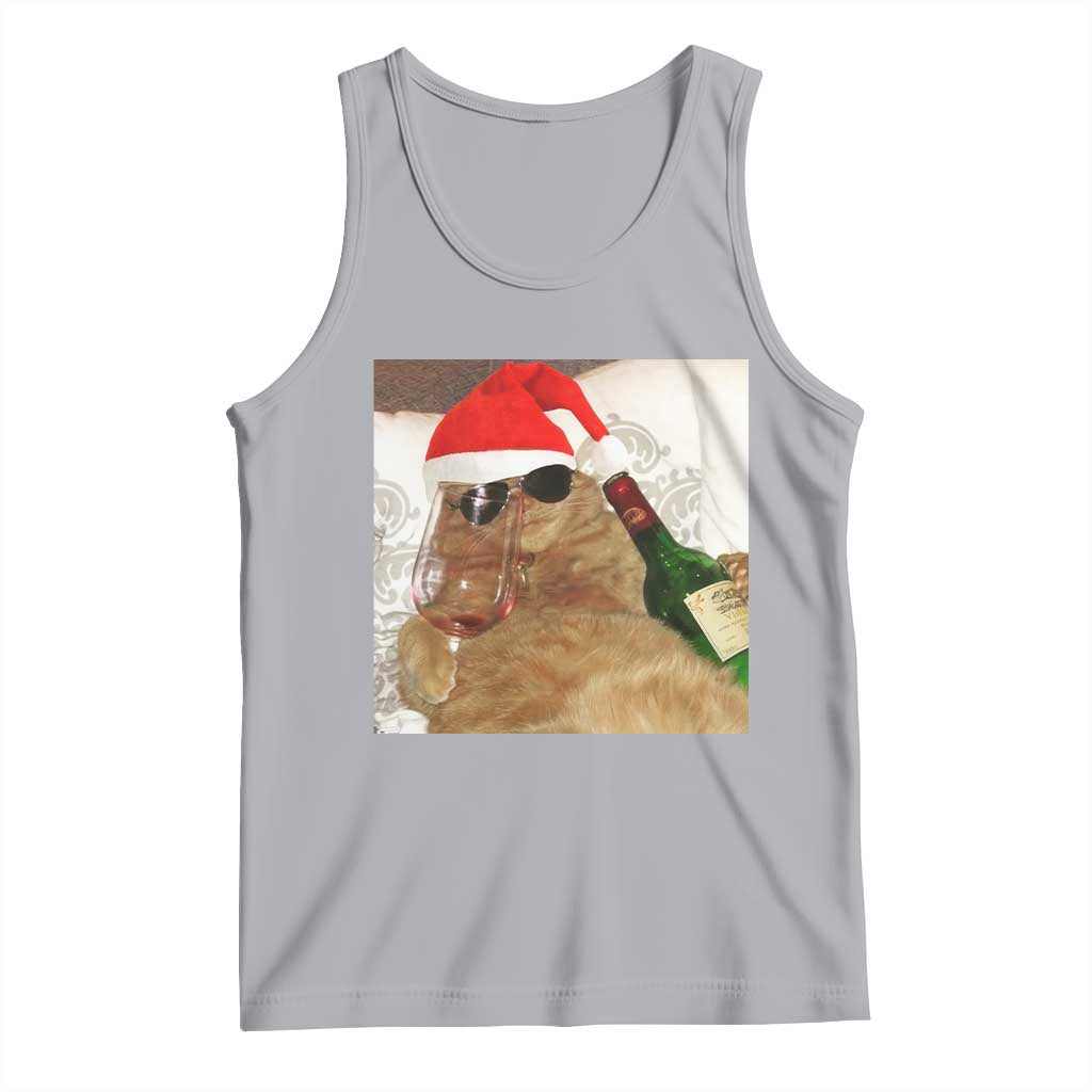 Funny Cat Drinking Wine Christmas Tank Top TS14 Athletic Heather Print Your Wear