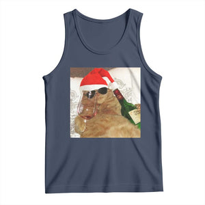 Funny Cat Drinking Wine Christmas Tank Top TS14 Navy Print Your Wear