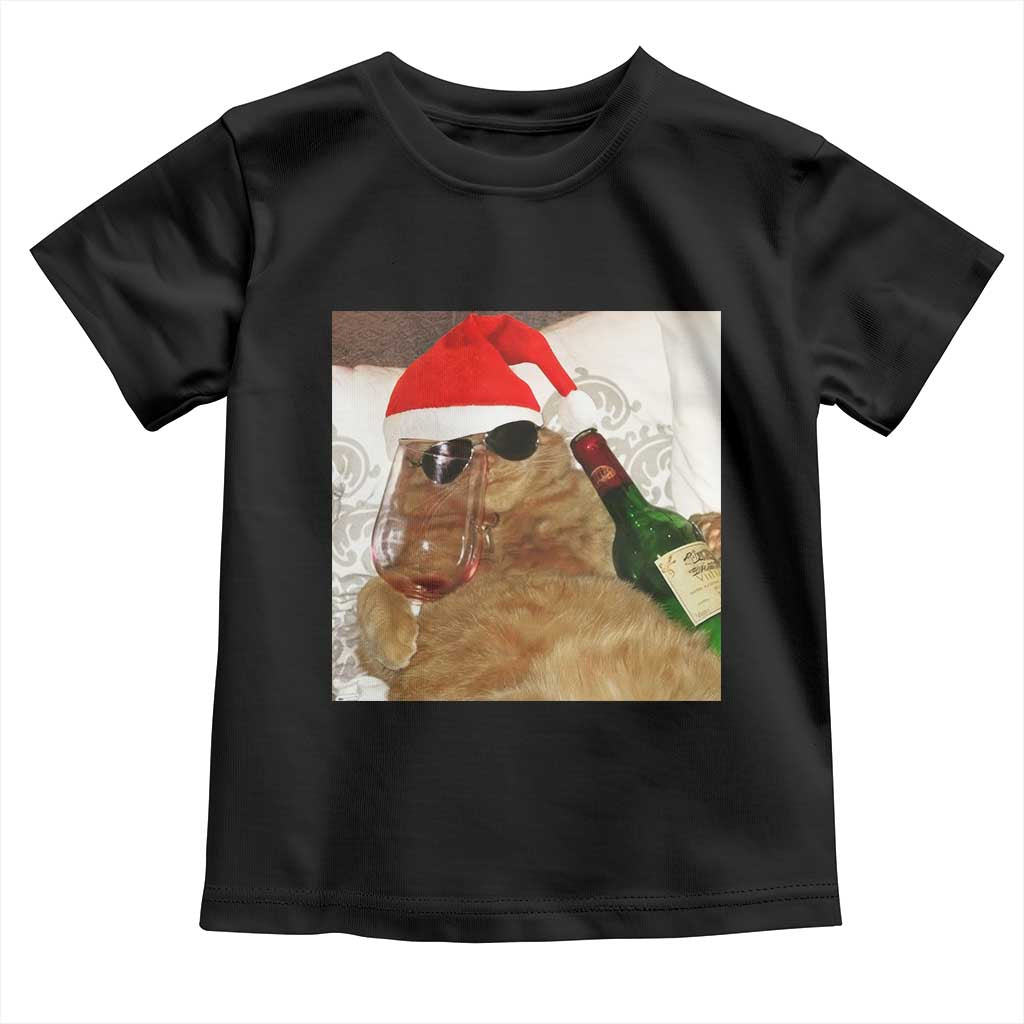 Funny Cat Drinking Wine Christmas Toddler T Shirt TS14 Black Print Your Wear