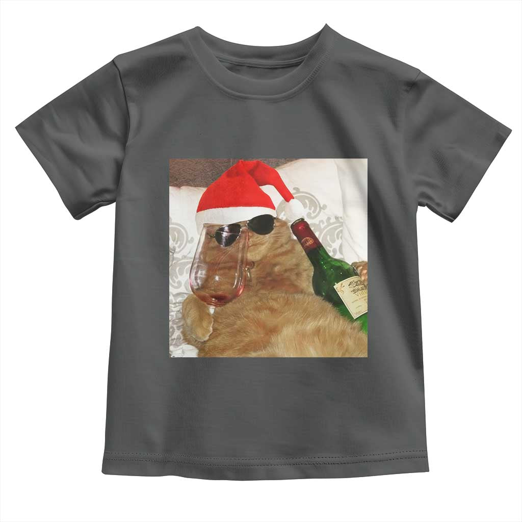 Funny Cat Drinking Wine Christmas Toddler T Shirt TS14 Dark Heather Print Your Wear