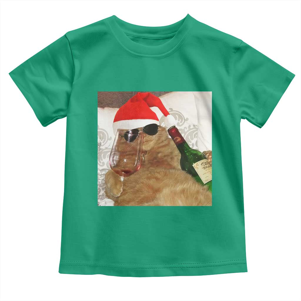 Funny Cat Drinking Wine Christmas Toddler T Shirt TS14 Irish Green Print Your Wear