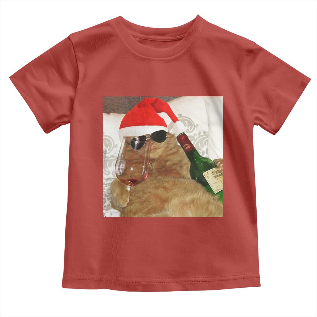 Funny Cat Drinking Wine Christmas Toddler T Shirt TS14 Red Print Your Wear