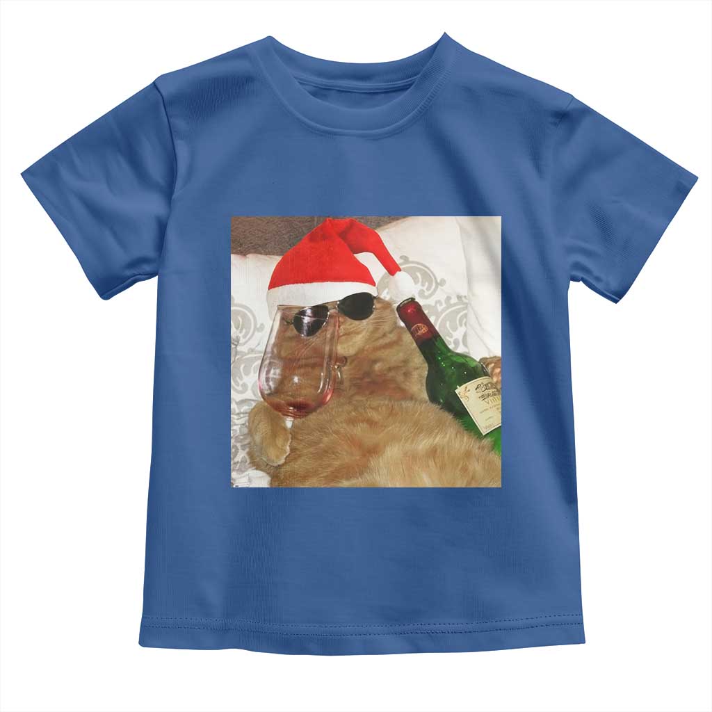 Funny Cat Drinking Wine Christmas Toddler T Shirt TS14 Royal Blue Print Your Wear