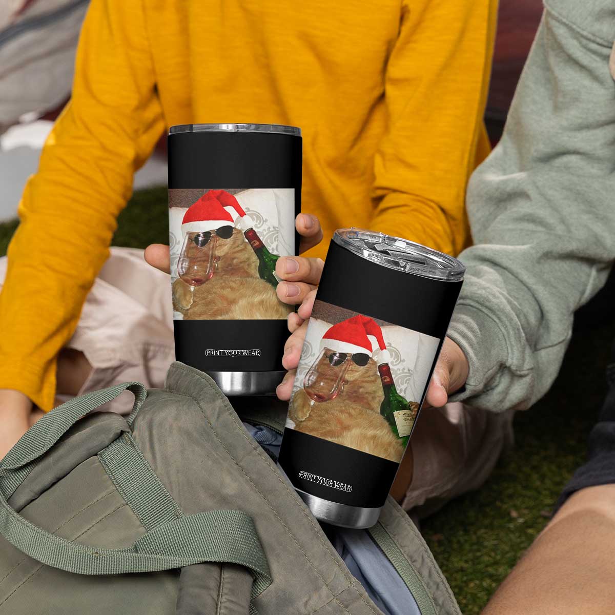 Funny Cat Drinking Wine Christmas Tumbler Cup TS14 Print Your Wear