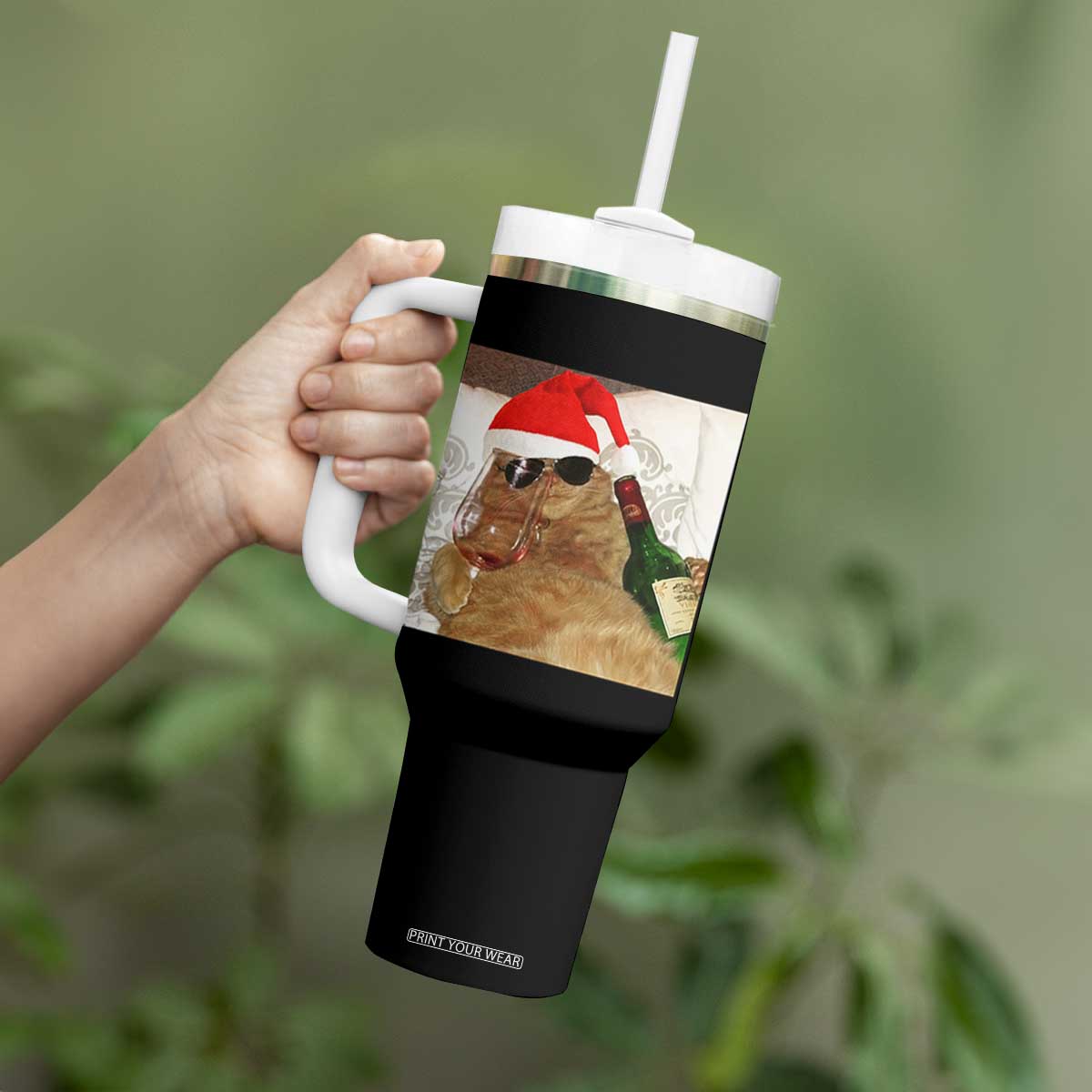 Funny Cat Drinking Wine Christmas Tumbler With Handle TS14 Print Your Wear