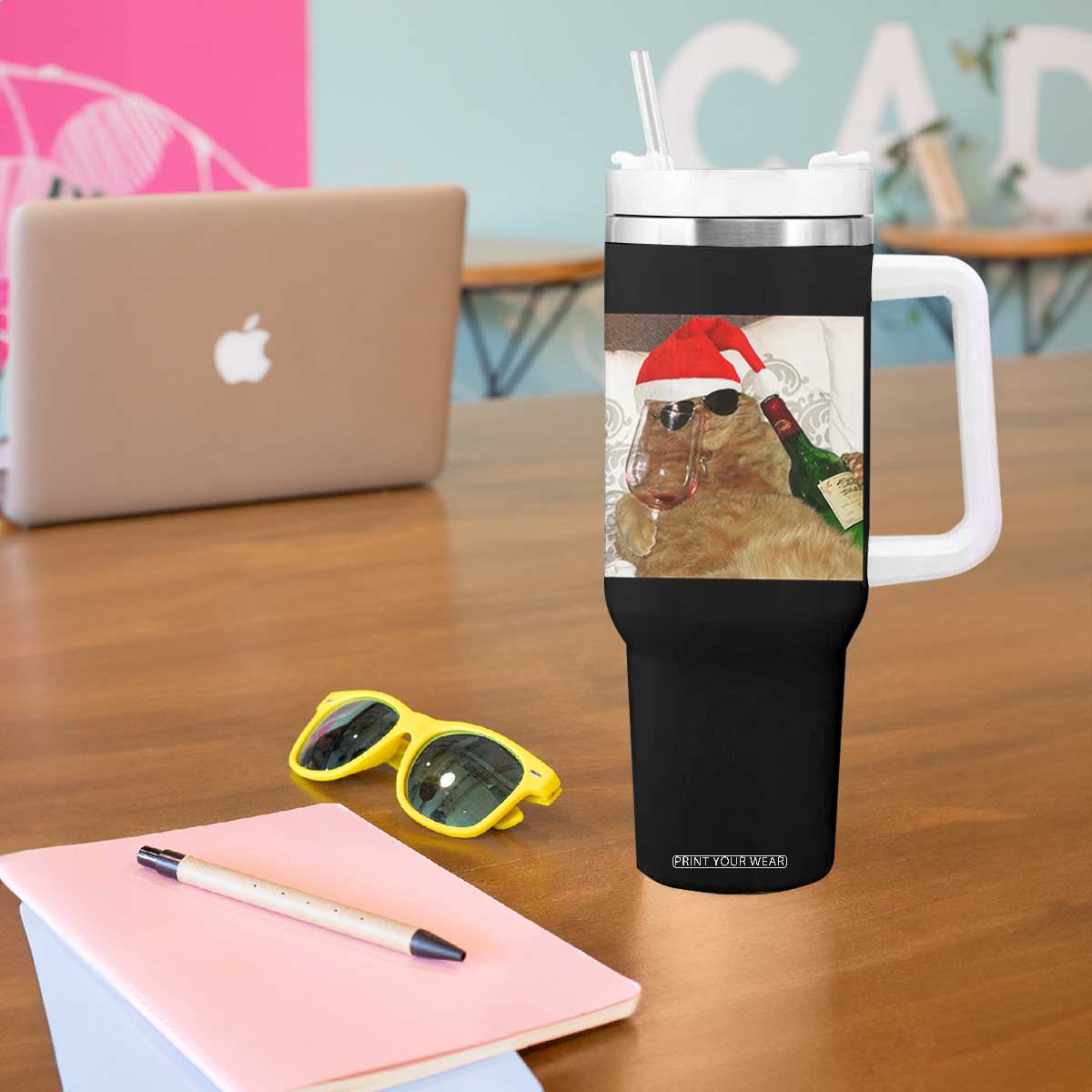 Funny Cat Drinking Wine Christmas Tumbler With Handle TS14 Print Your Wear