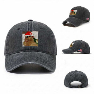 Funny Cat Drinking Wine Christmas Washed Cotton Baseball Cap TS14 Washed Cap Universal Fit Dark Gray Print Your Wear
