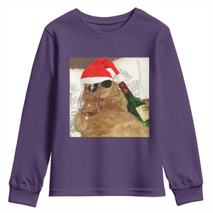Funny Cat Drinking Wine Christmas Youth Sweatshirt - Print Your Wear