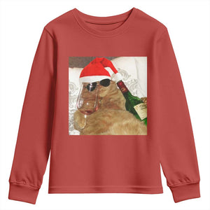 Funny Cat Drinking Wine Christmas Youth Sweatshirt - Print Your Wear