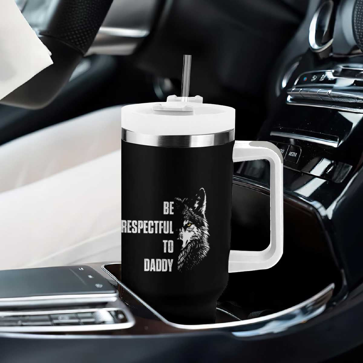 Funny Wolf Tumbler With Handle Be Respectful To Daddy TS14 Print Your Wear