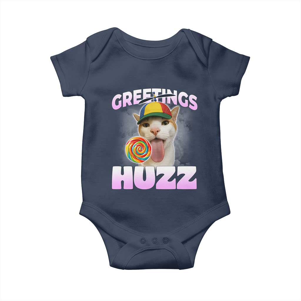 Funny Cat Meme Baby Onesie Greetings Huzz TS14 Navy Print Your Wear