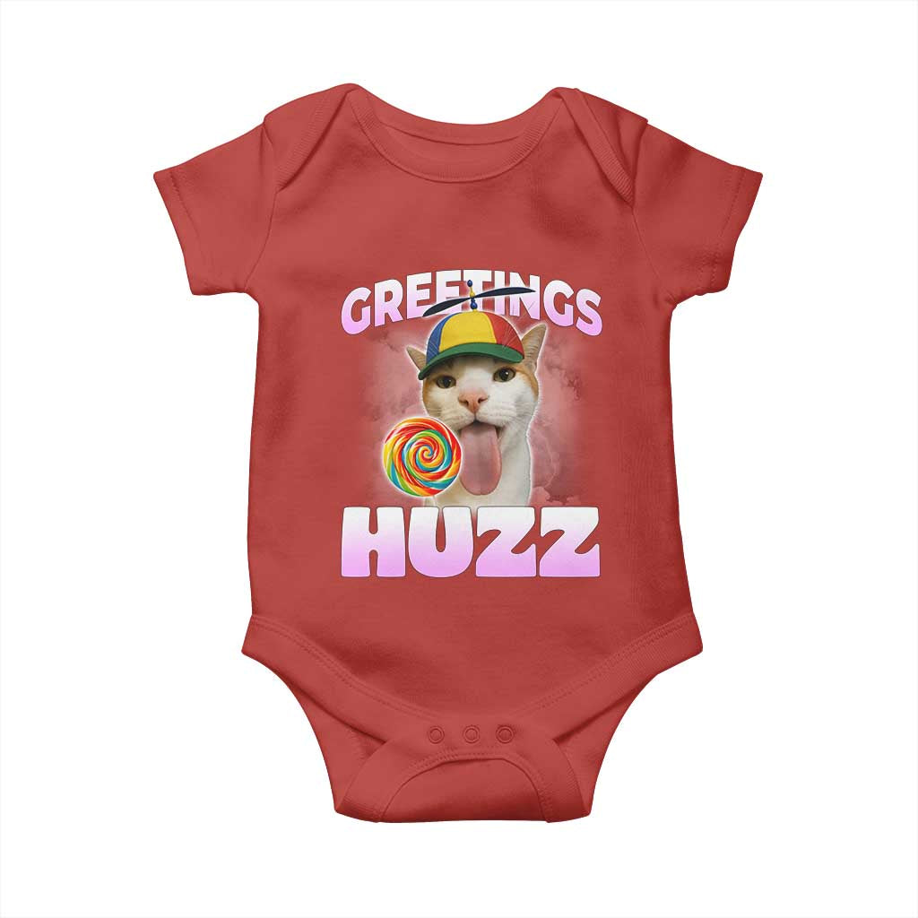 Funny Cat Meme Baby Onesie Greetings Huzz TS14 Red Print Your Wear