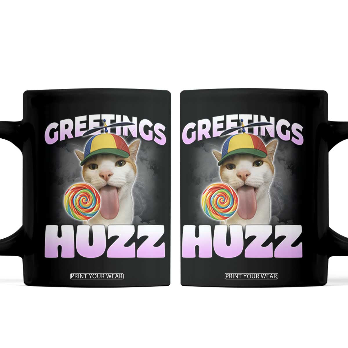 Funny Cat Meme Coffee Mug Greetings Huzz TS14 Black Print Your Wear