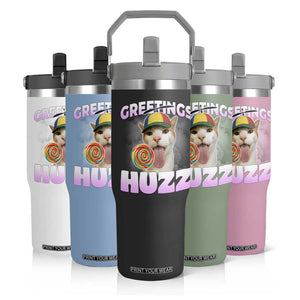 Funny Cat Meme Flip Straw Tumbler Greetings Huzz - Print Your Wear