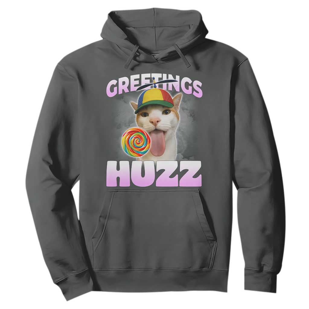 Funny Cat Meme Hoodie Greetings Huzz TS14 Dark Heather Print Your Wear