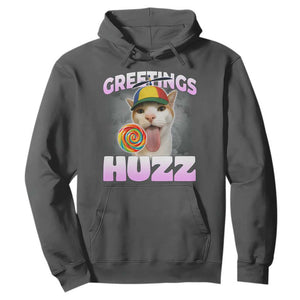 Funny Cat Meme Hoodie Greetings Huzz TS14 Dark Heather Print Your Wear