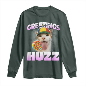 Funny Cat Meme Long Sleeve Shirt Greetings Huzz TS14 Dark Forest Green Print Your Wear