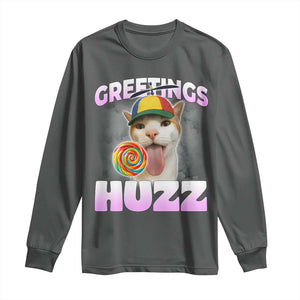 Funny Cat Meme Long Sleeve Shirt Greetings Huzz TS14 Dark Heather Print Your Wear