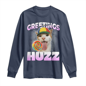 Funny Cat Meme Long Sleeve Shirt Greetings Huzz TS14 Navy Print Your Wear