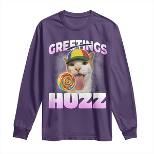 Funny Cat Meme Long Sleeve Shirt Greetings Huzz TS14 Purple Print Your Wear