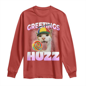 Funny Cat Meme Long Sleeve Shirt Greetings Huzz TS14 Red Print Your Wear