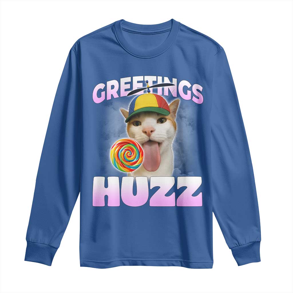 Funny Cat Meme Long Sleeve Shirt Greetings Huzz TS14 Royal Blue Print Your Wear