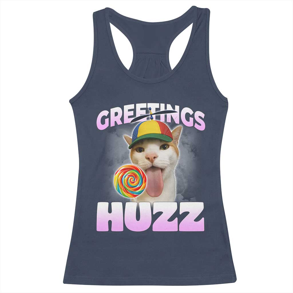 Funny Cat Meme Racerback Tank Top Greetings Huzz TS14 Navy Print Your Wear