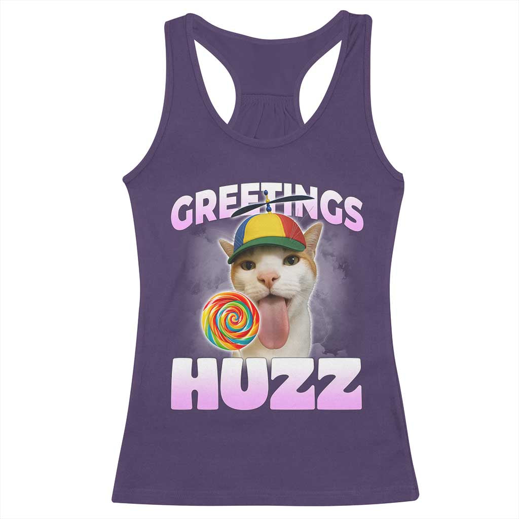 Funny Cat Meme Racerback Tank Top Greetings Huzz TS14 Purple Print Your Wear