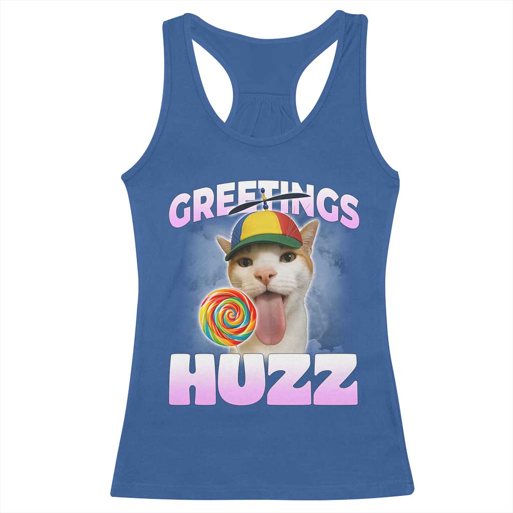 Funny Cat Meme Racerback Tank Top Greetings Huzz TS14 Royal Blue Print Your Wear
