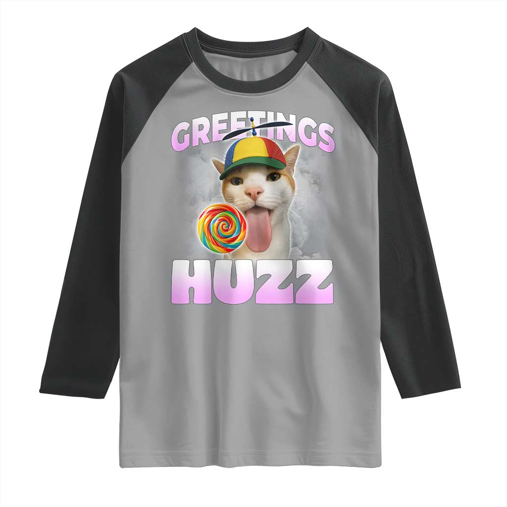 Funny Cat Meme Raglan Shirt Greetings Huzz TS14 Sport Gray Black Print Your Wear