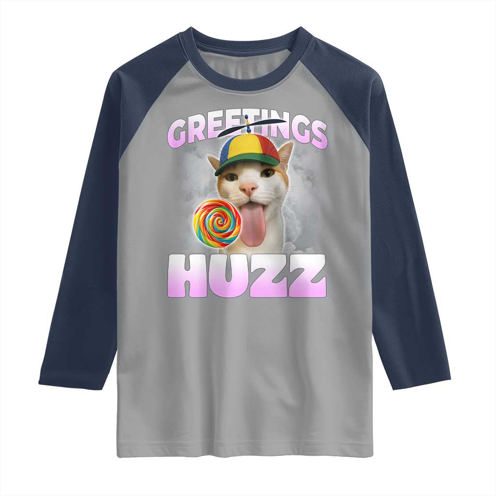 Funny Cat Meme Raglan Shirt Greetings Huzz TS14 Sport Gray Navy Print Your Wear
