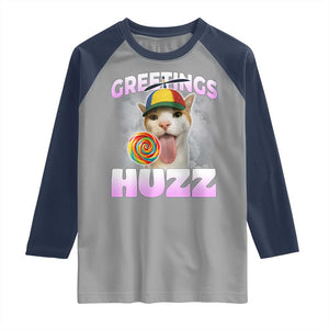 Funny Cat Meme Raglan Shirt Greetings Huzz TS14 Sport Gray Navy Print Your Wear