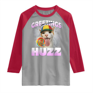Funny Cat Meme Raglan Shirt Greetings Huzz TS14 Sport Gray Red Print Your Wear